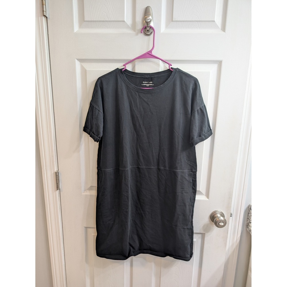 Eileen Fisher Black Organic Cotton Stretch T-Shirt Dress Pockets - Size XS